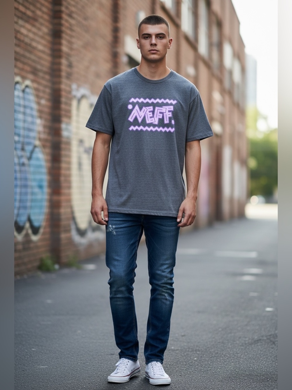 NEFF Men’s Logo T Shirt Size M in Grey Purple